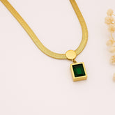 Emerald Green Charm Gold-Plated Snake Chain Necklace